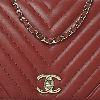 Calfskin Chevron Quilted Small Statement Flap Red