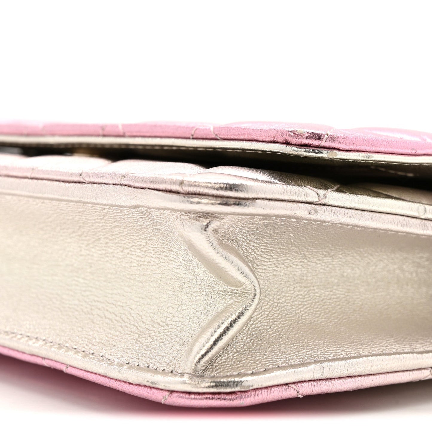 Gradient Metallic Lambskin Quilted Like A Wallet Wallet On Chain WOC Gold Pink