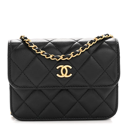 Lambskin Quilted Pearl Crush Flap With Chain Black
