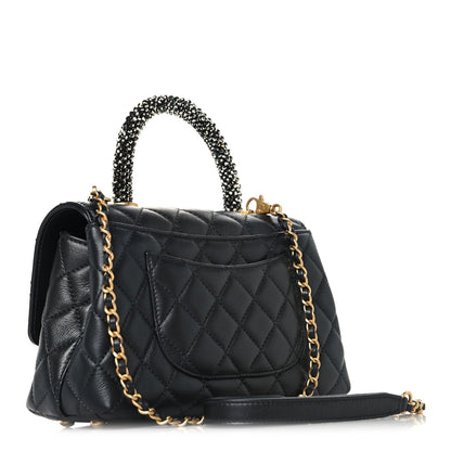 Calfskin Strass Quilted Mini Coco Handle Flap Dark Silver