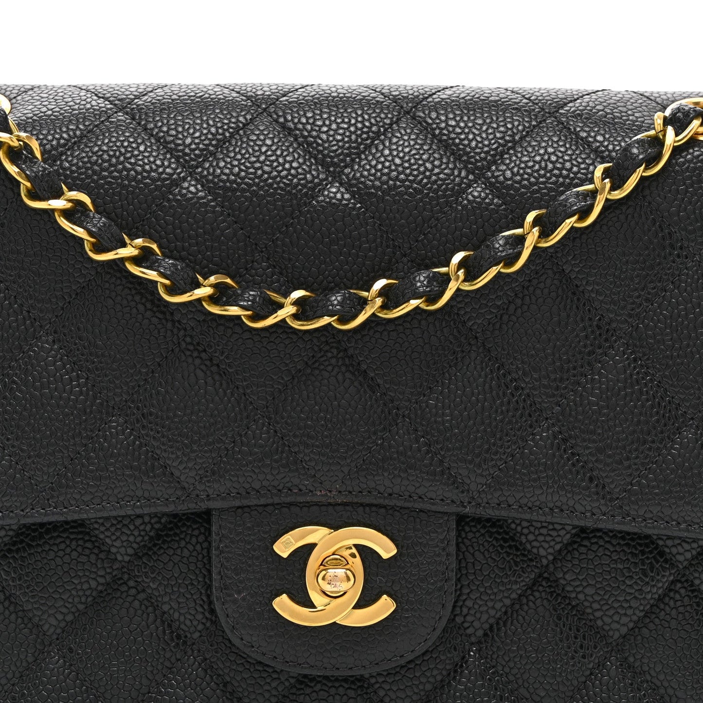 Caviar Quilted Medium Double Flap Black