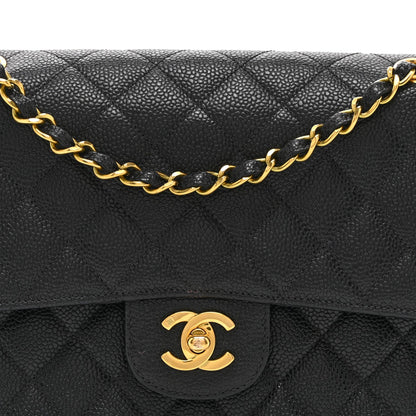 Caviar Quilted Medium Double Flap Black