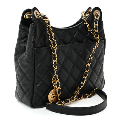 Caviar Quilted Wavy CC Hobo Black