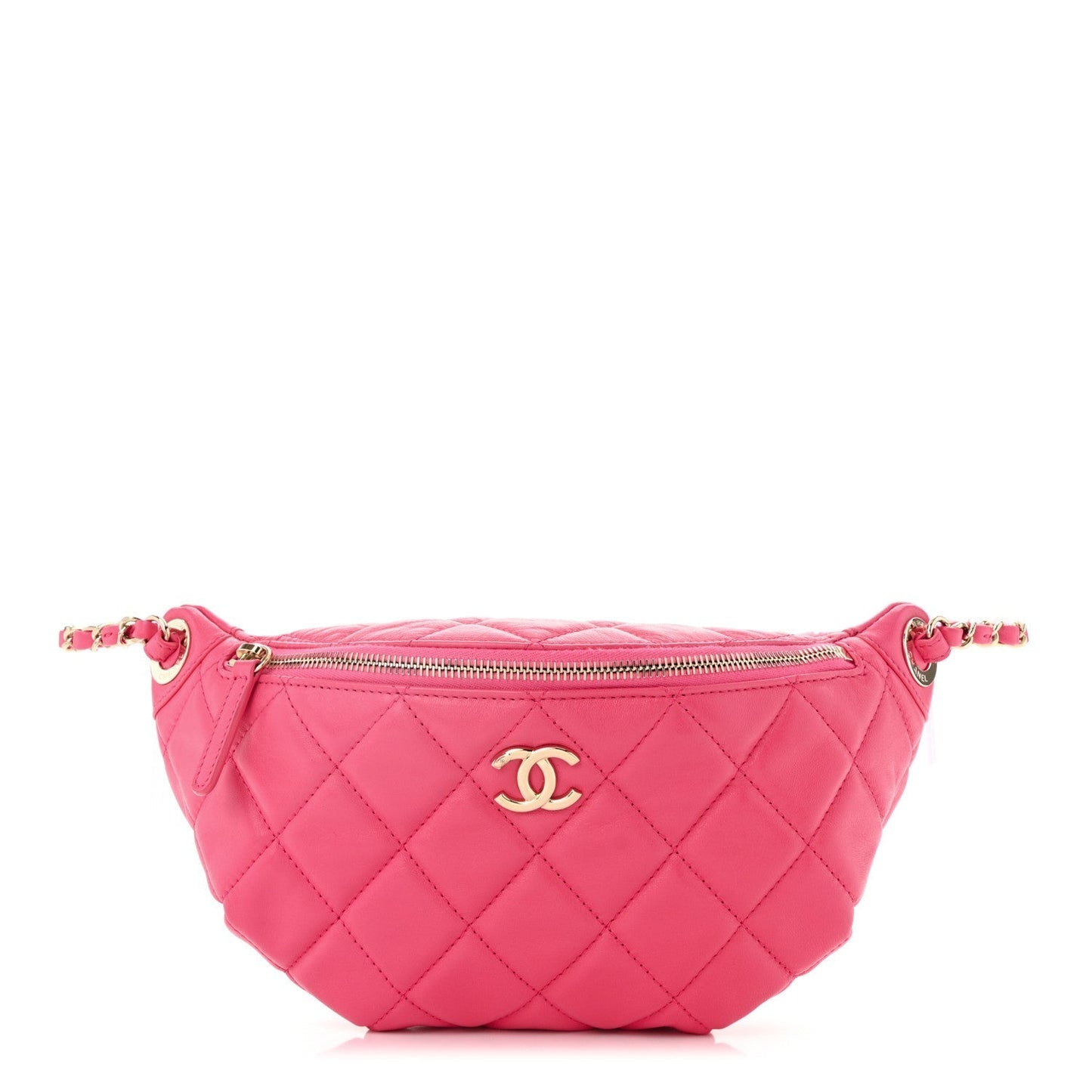 Lambskin Quilted Waist Bag Fanny Pack Pink