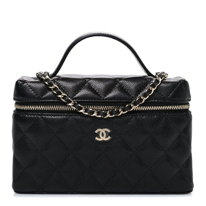 Caviar Quilted Top Handle Slim Vanity With Chain Black