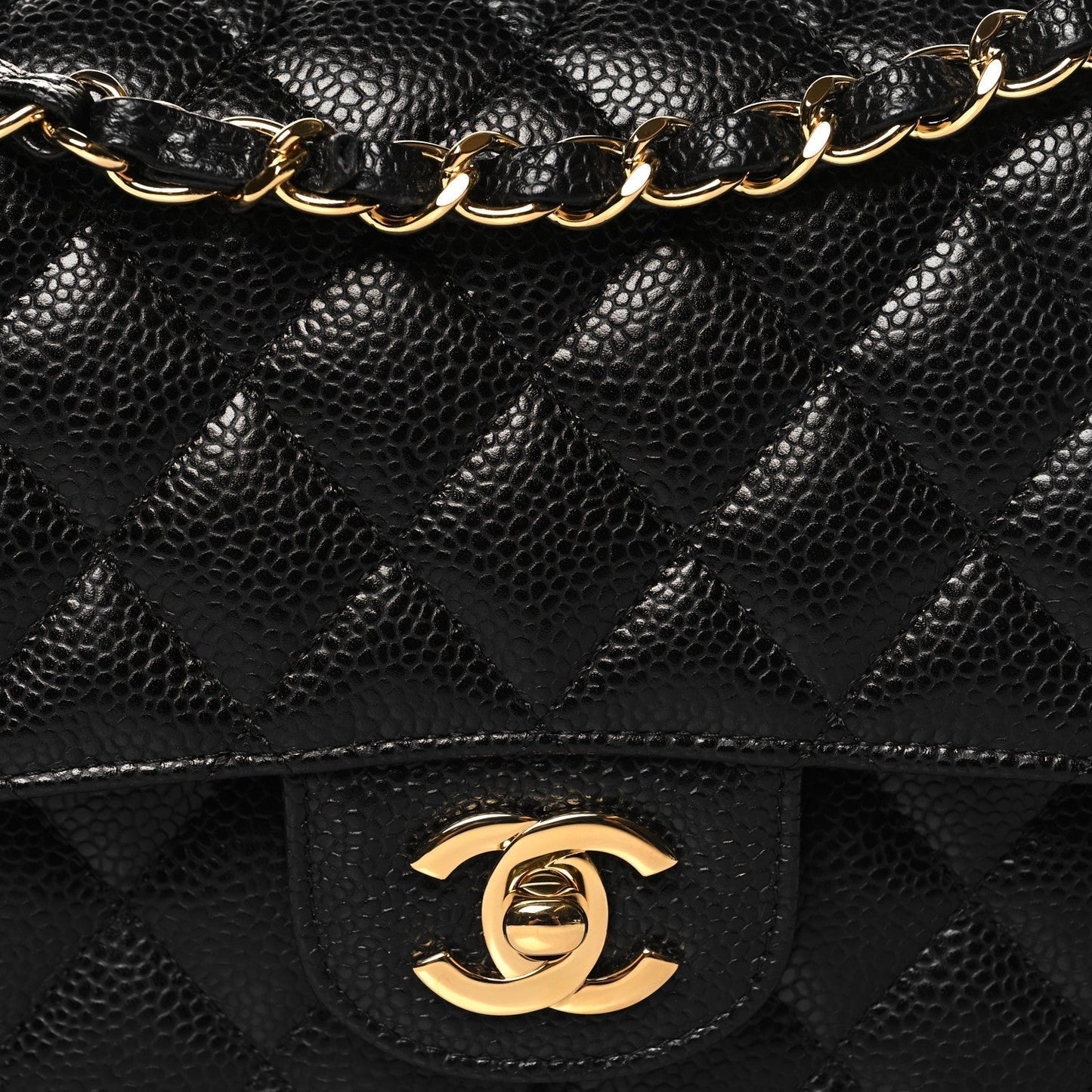 Caviar Quilted Medium Double Flap Black
