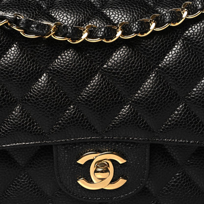 Caviar Quilted Medium Double Flap Black