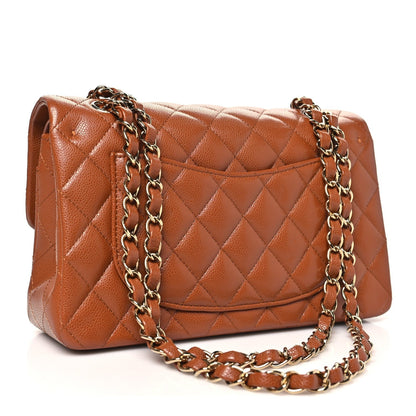 Caviar Quilted Small Double Flap Light Brown