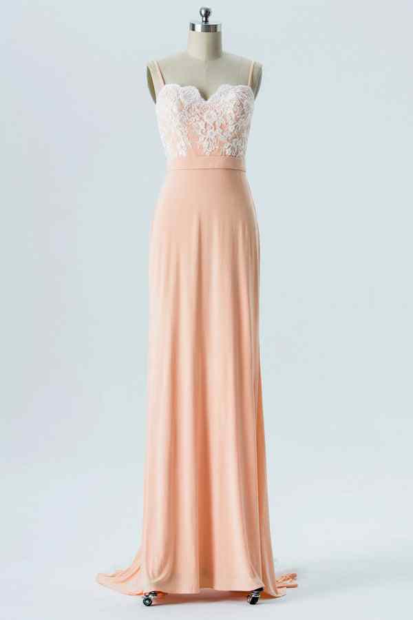 Blushing Pink Mermaid Lace Sweetheart Satin Long Bridesmaid Dress