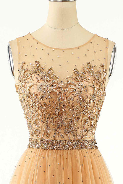 Round Sleeveless Empire A-Line Appliques Prom Party Dress