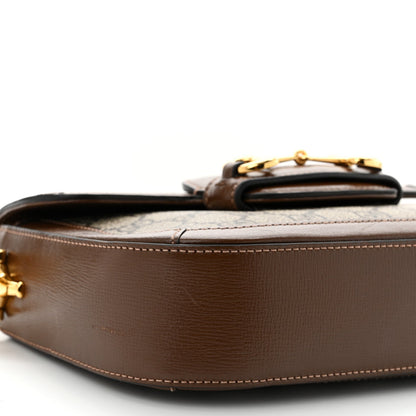 GG Supreme Monogram Web Mini Horsebit 1955 Shoulder Bag Beige Brown Sugar