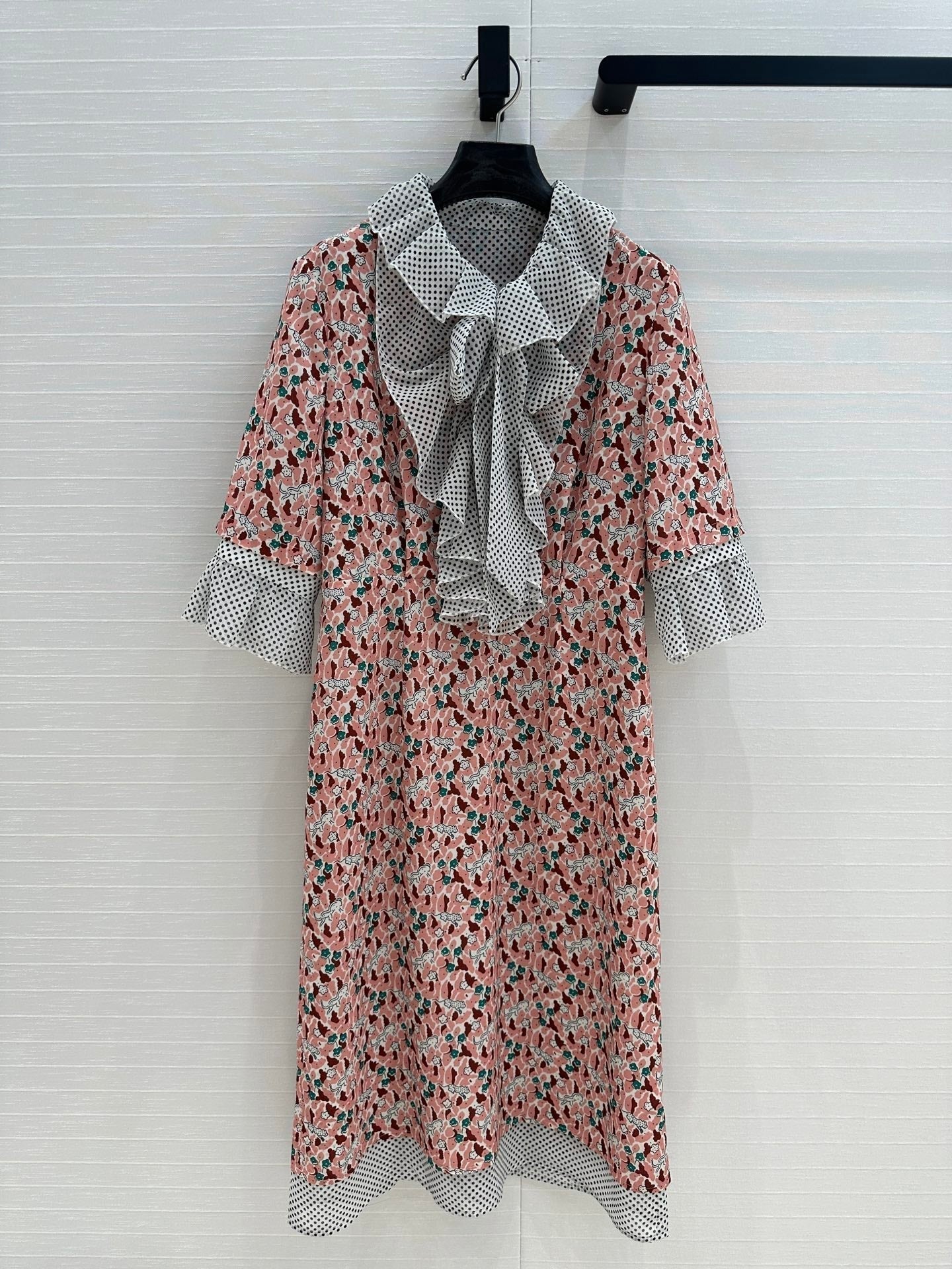 Prada Lace Half-sleeved Dress Pink mix colors Polyester
