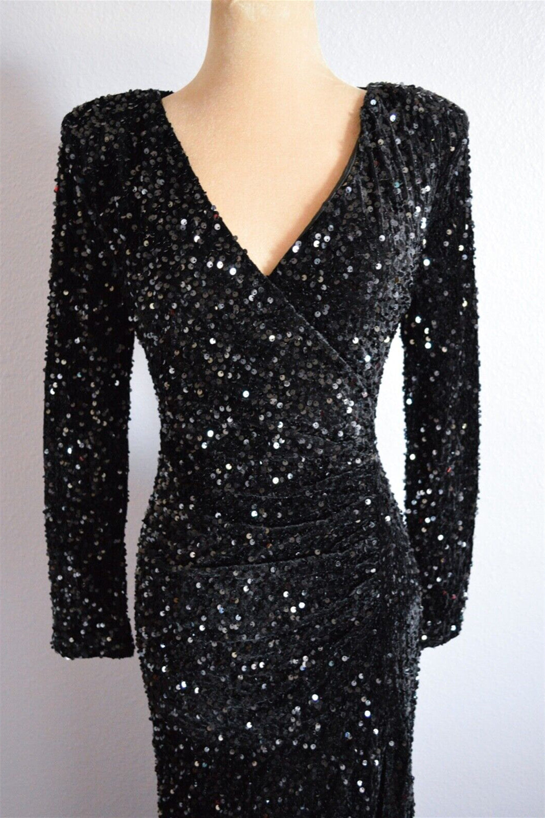 Long Sleeves Empire V-Neck Fully Sequin Party Prom Dress