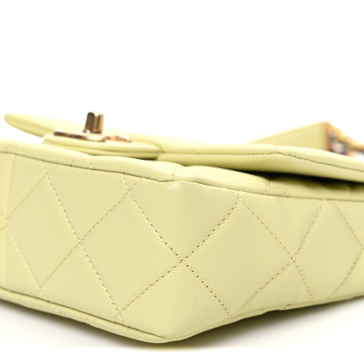 Shiny Caviar Quilted Mini Chain Messenger Flap Bag Yellow