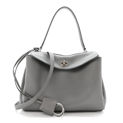 Grained Calfskin Small Rodeo Top Handle Handbag Grey