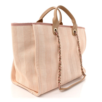 Mixed Fibers Calfskin Striped Medium Deauville Tote Light Pink