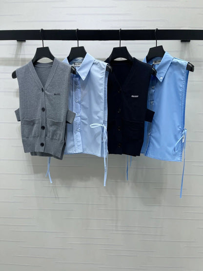 Miumiu 2026 V-neck Vest With Polo Collar Sleeveless Shirt Two-piece Set 356464