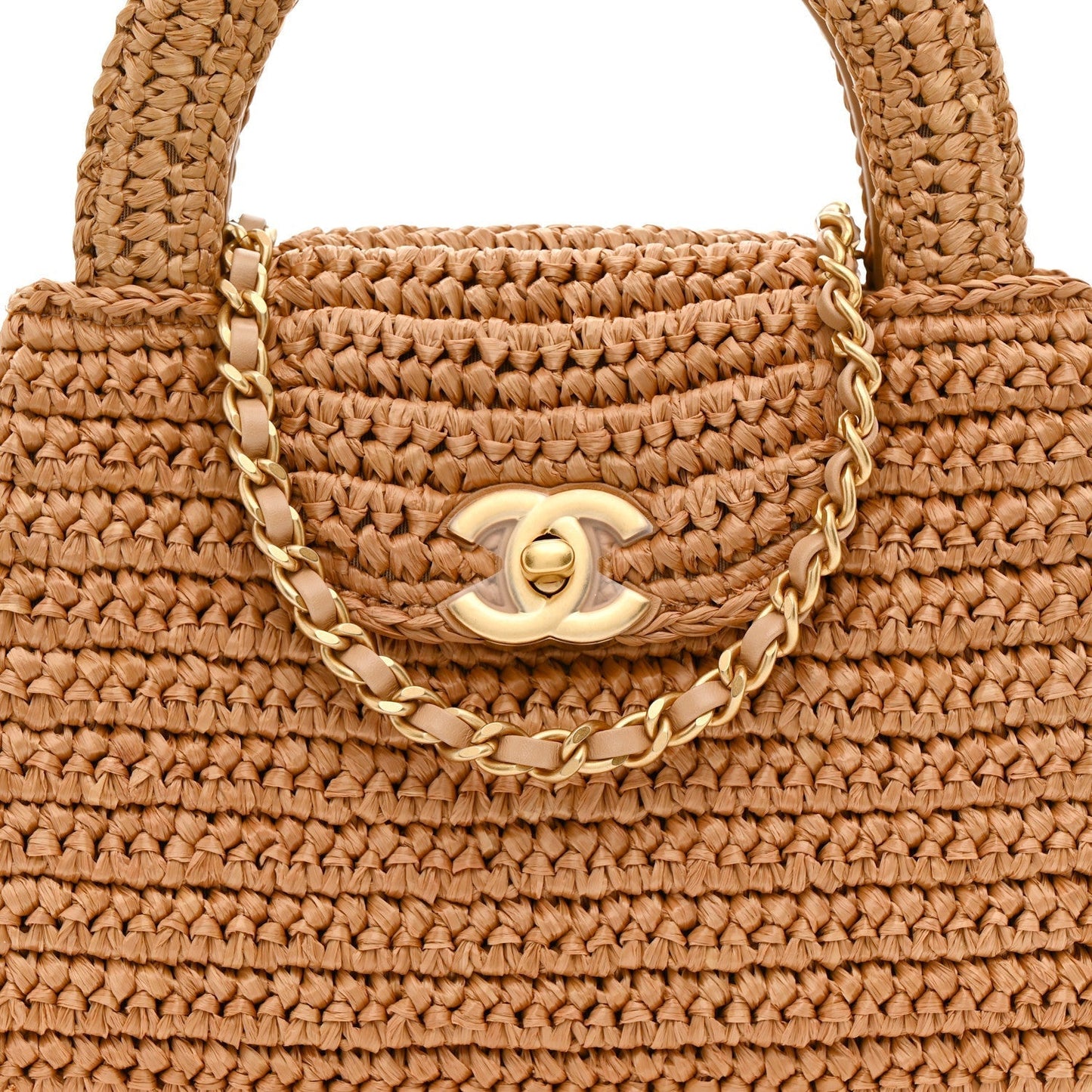 Braided Raffia Nano Kelly Flap Bag Dark Beige