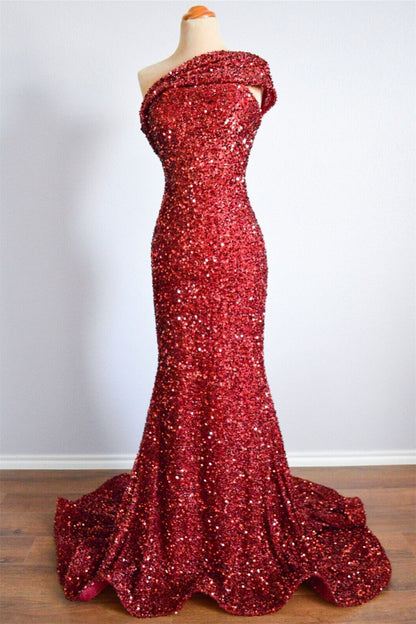 Mermaid Sequin One Shoulder Sleeveless Party Prom Dress