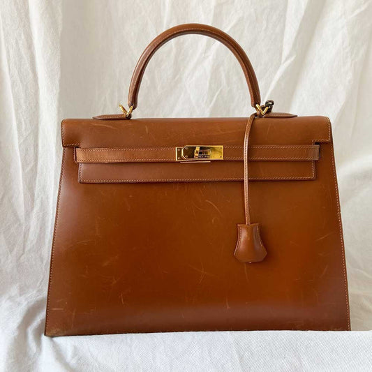 Hermes Brique Box Calf Leather Gold Hardware Kelly Sellier 35 Bag