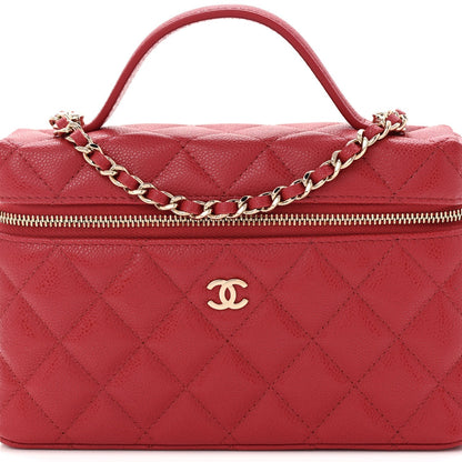 Caviar Quilted Top Handle Slim Vanity With Chain Red