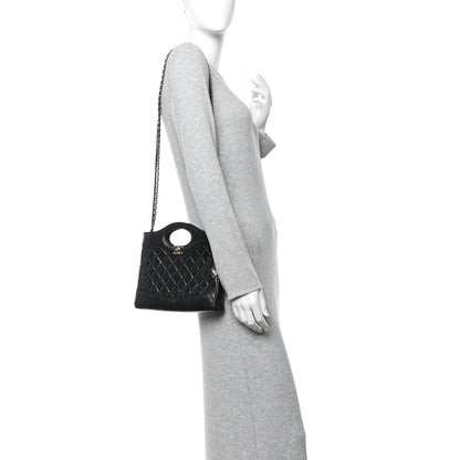 Shiny Crumpled Calfskin Quilted Mini 31 Shopping Bag Black