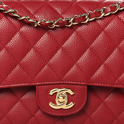 Caviar Quilted Medium Double Flap Red