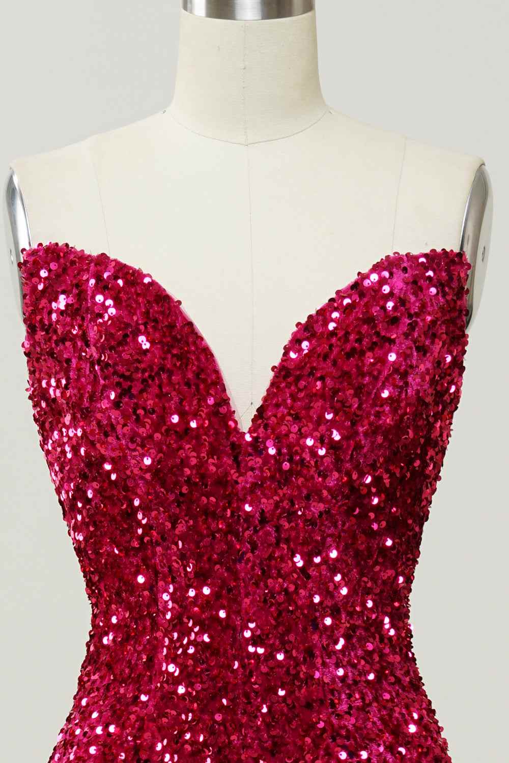 Red Sreapless Empire Mermaid Sequin Prom Party Dress