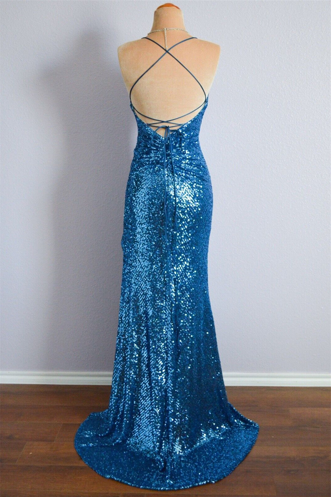 V-Neck Sleeveless Ruched Empire Mermaid Party Prom Dress