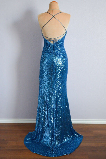 V-Neck Sleeveless Ruched Empire Mermaid Party Prom Dress