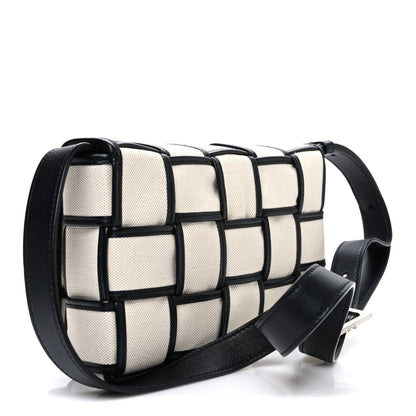 Canvas Intrecciato Padded Cassette Crossbody Bag Natural Black