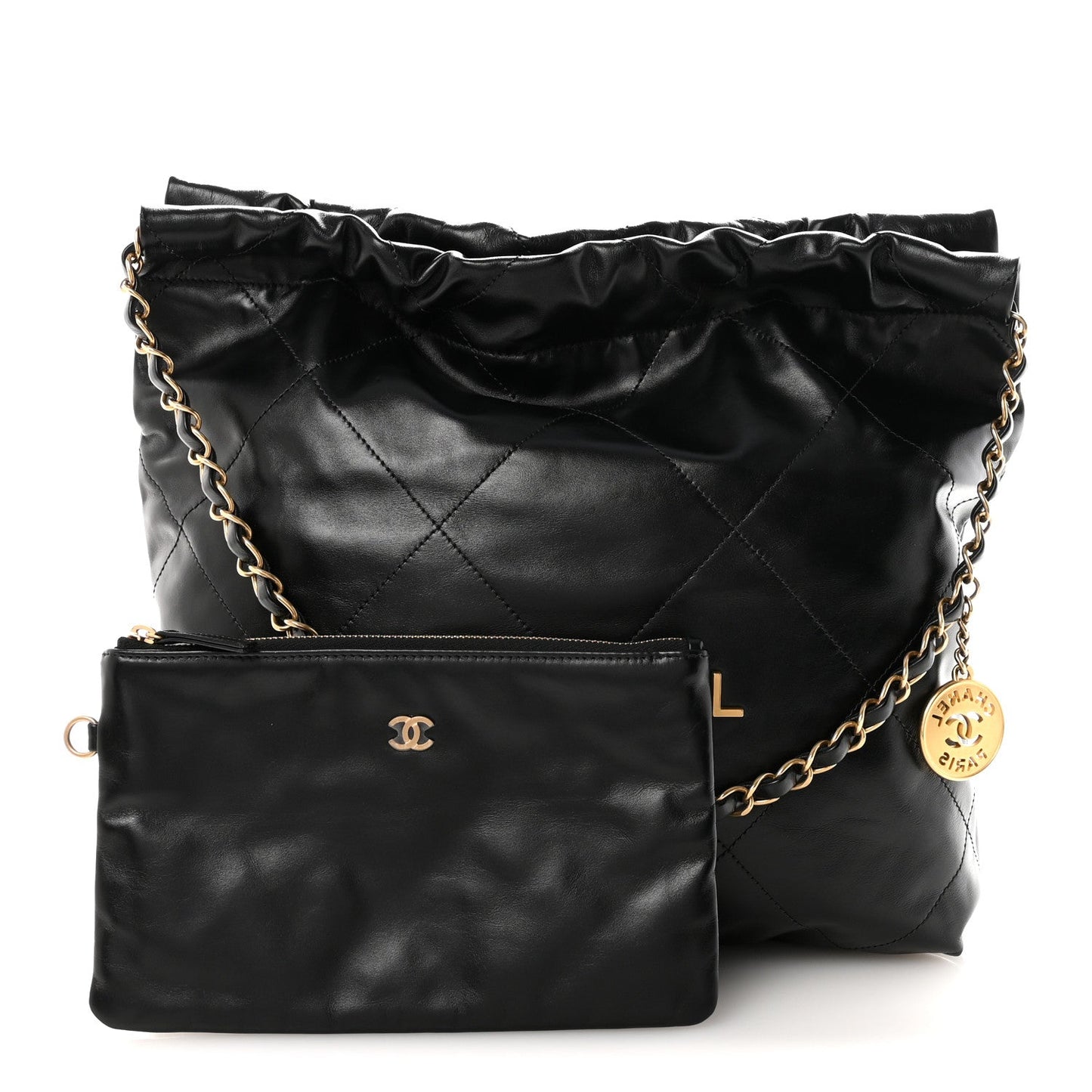 Shiny Calfskin Quilted Small Chanel 22 Black