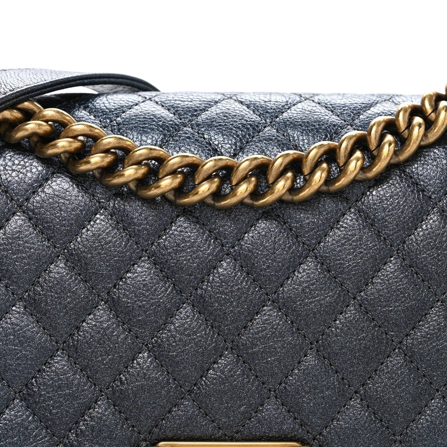 Metallic Calfskin Quilted Medium Boy Flap Grey