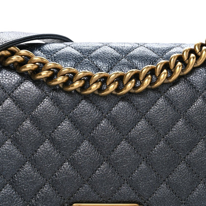 Metallic Calfskin Quilted Medium Boy Flap Grey