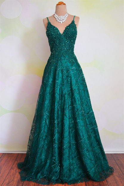 A-Line Spaghetti Straps Lace Appliques Prom Party Dress