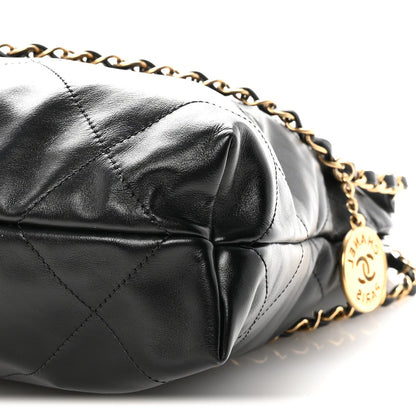 Shiny Calfskin Quilted Small Chanel 22 Black