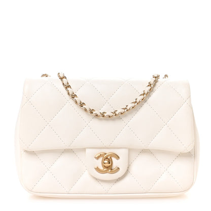 Lambskin Quilted Mini Heart Charms Flap White