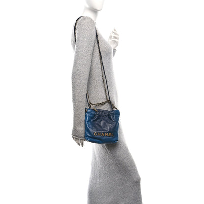 Shaded Calfskin Quilted Mini Chanel 22 Blue Dark Blue