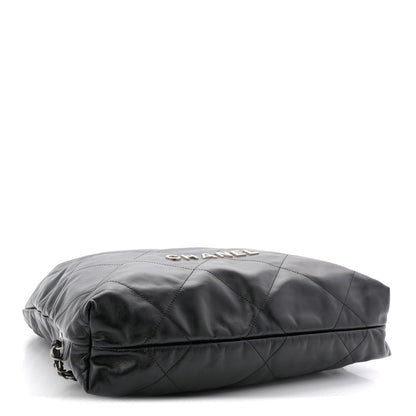 Shiny Calfskin Quilted Chanel 22 Backpack Black