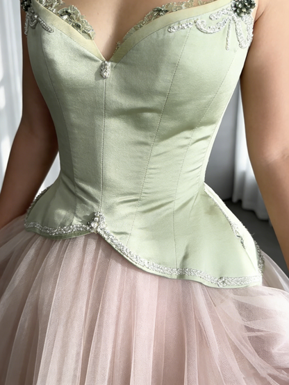 Pretty Strapless Tulle Beaded A Line Long Evening Dress Birthday Prom Dresses SP2051