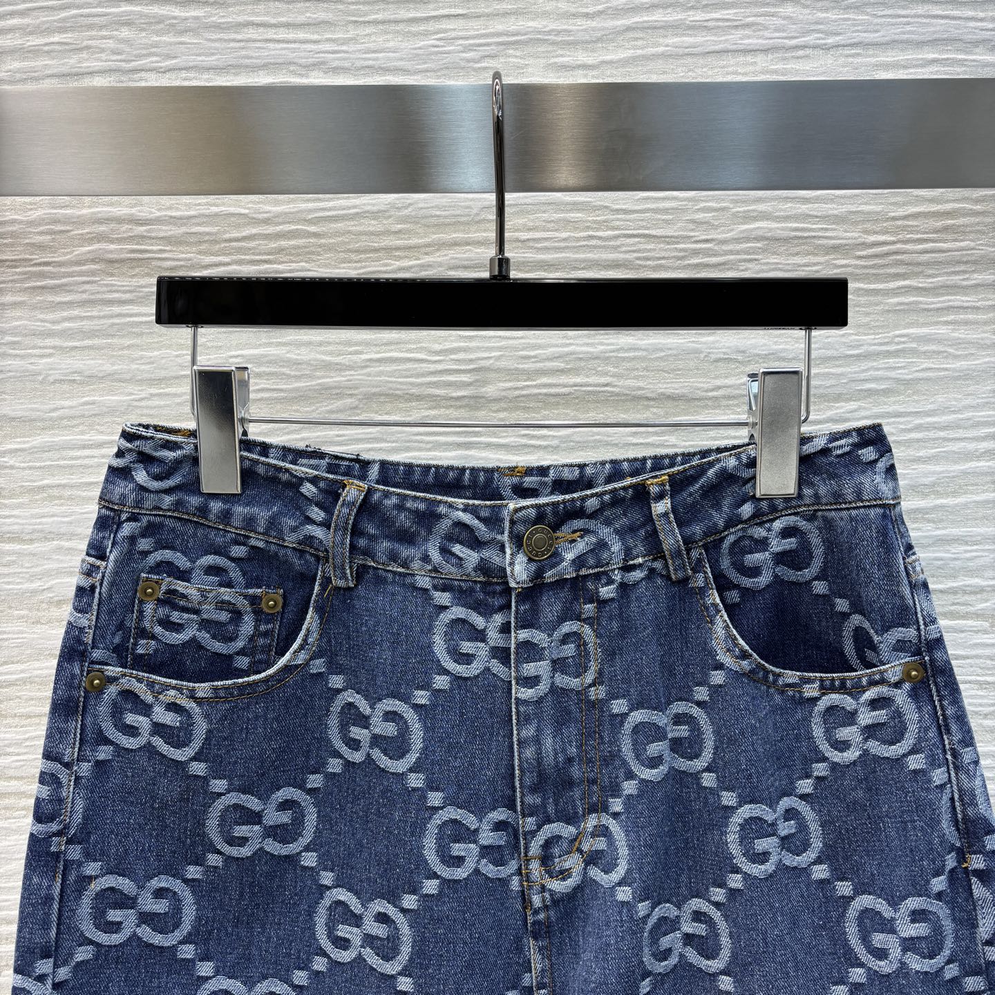 Gucci 2025 Logo Jacquard Straight Jeans Blue Cotton