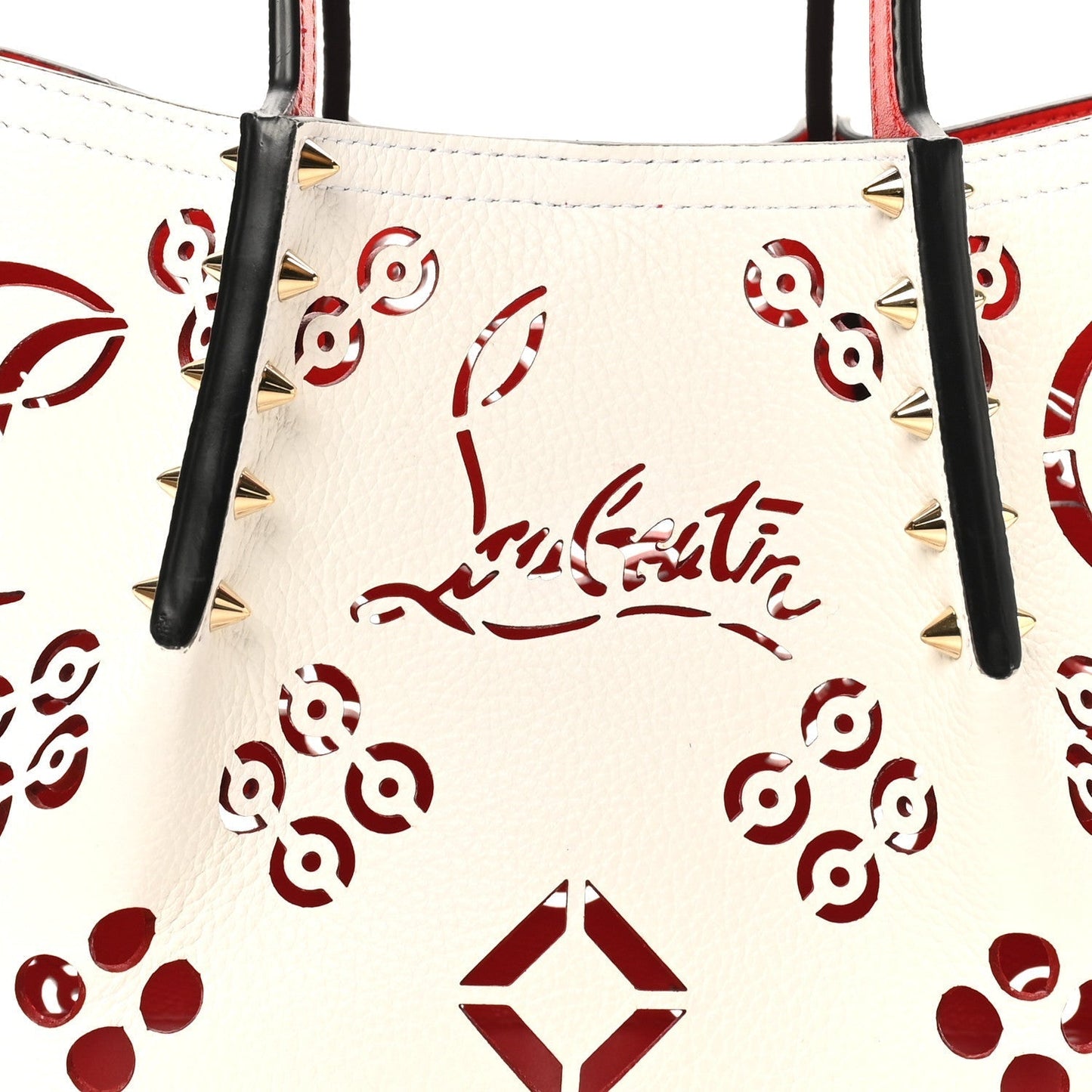 Calfskin Loubinthesky Mini Perforated Cabarock Spikes Tote White
