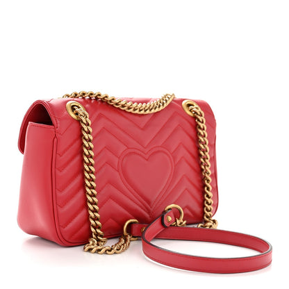 Calfskin Matelasse Small GG Marmont Shoulder Bag Hibiscus Red
