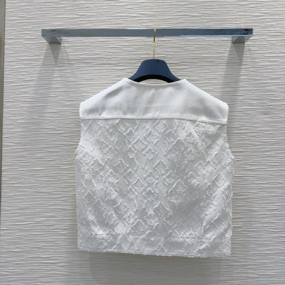 LV 25S Monograw Jacquard Fabric Vest Jacket White Cotton
