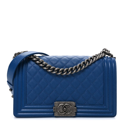 Caviar Quilted Medium Boy Flap Dark Blue