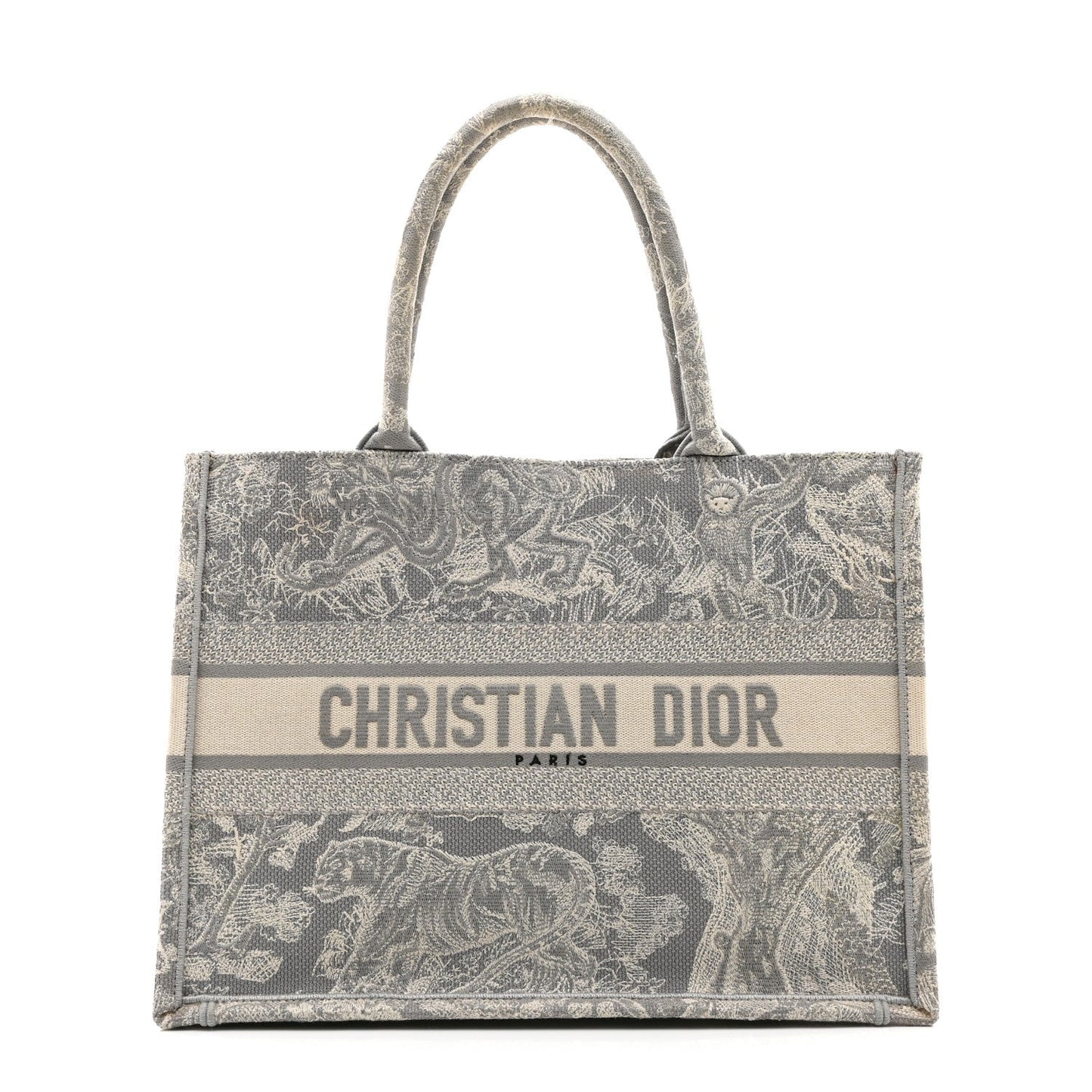 Canvas Embroidered Medium Dioriviera Toile De Jouy Reverse Book Tote Gray