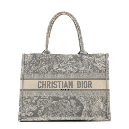 Canvas Embroidered Medium Dioriviera Toile De Jouy Reverse Book Tote Gray