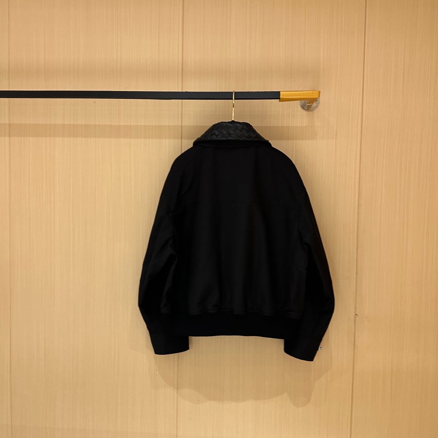 BV Leather Neck Zipped Jacket in Black Fabric