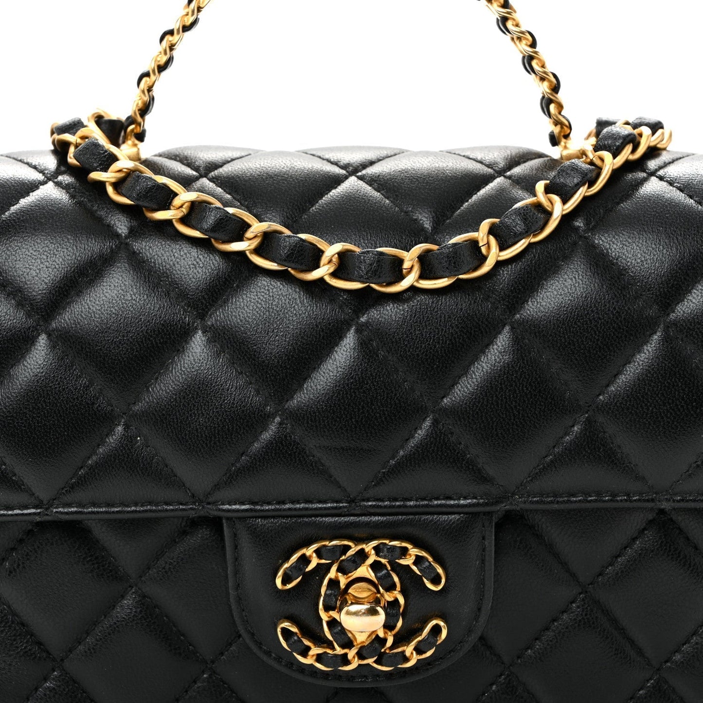 Lambskin Quilted Mini Strass On Top Flap Black