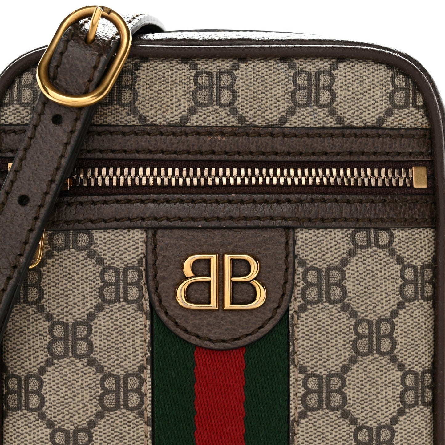 X BALENCIAGA BB Supreme Monogram Web Mini Ophidia Messenger Beige New Acero